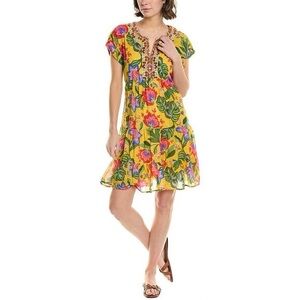 Johnny Was Yellow Floral Mini Dress